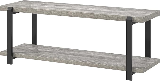 FOLUBAN Entryway Bench, Vintage Wood and Metal Shoe Bench for Hallway Front Door Entrance, Farmhouse Indoor Shoe Storage Bench Seat for Bedroom, Living Room, Light Grey, 47 Inch