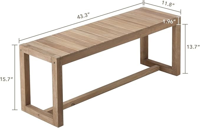 Wnutrees Farmhouse Solid Wood Bench, 43" Line Pattern Splicing Entryway Bench, Narrow Bench Seat for Living Room, Dining Room, Bathroom, Indoors, Natural