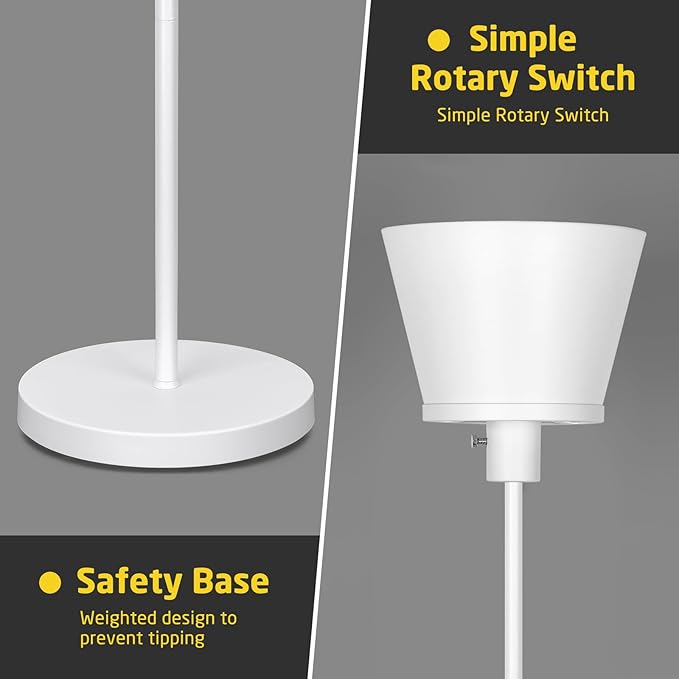 LED Floor Lamp for Office, Modern Tall Standing Lamps Floor Lamp for Bedroom Living Room, White Bright Lamp with Plastic Shade, Bulb Not Included.