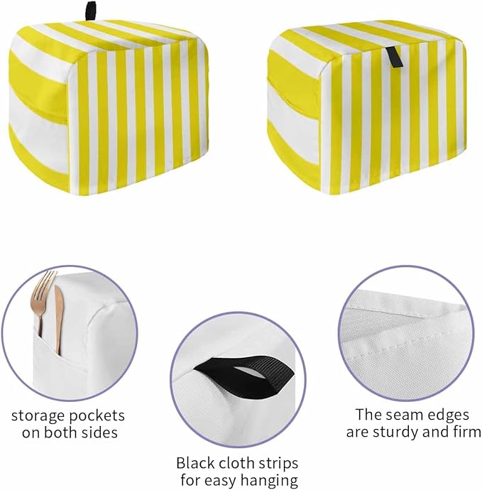 Toaster Cover 4 Slice Yellow Stripes Toaster Oven Cover with Pockets Vertical Striped Dustproof Bakeware Protector Small Kitchen Appliance Dust Covers and Fingerprint Protection for Women