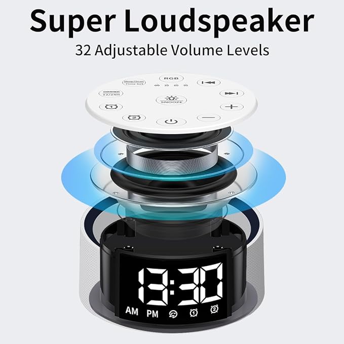【3 in 1】Sound White Noise Machine Alarm Clock with 30 Sleeping Sounds Sleep Brown Noise Machine for Baby Kids Adults Backup Battery 32 Level Volume 5 Timers Night Light Memory Function for Home Office