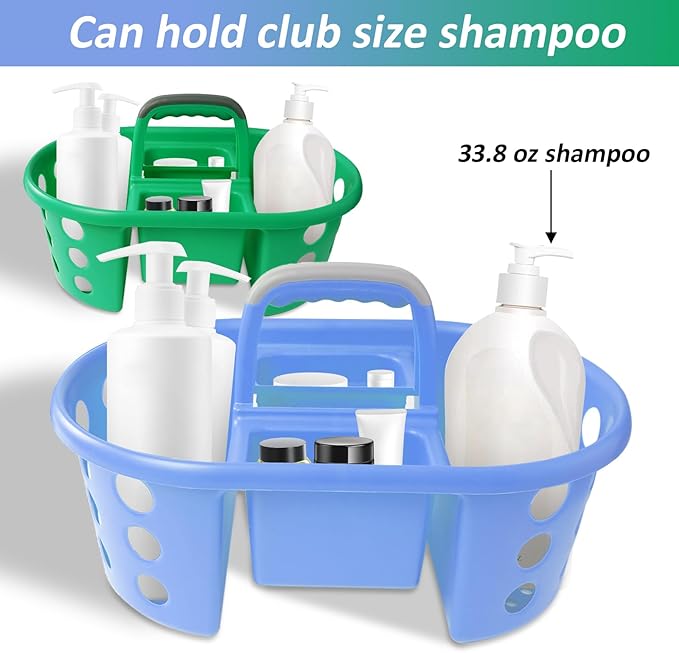 Large Shower Caddy Portable 2PC - Made in USA Plastic Jumbo Size Dorm Storage Candy Tote with Handle Shower Organizer for Bathroom, Pantry, Kitchen, College Dorm, Green/Periwinkle