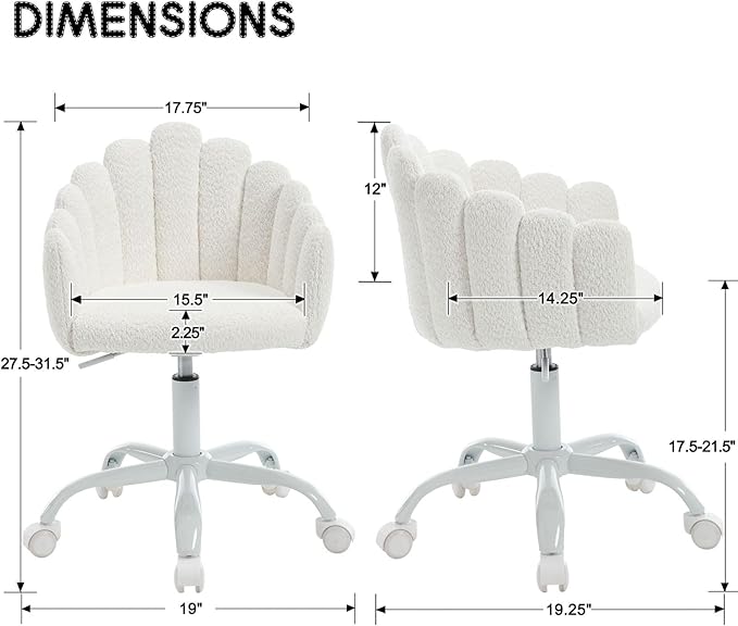 LukeAlon Kids Cute Swivel Desk Chair, Sherpa Child Study Chair with Rolling Wheels and Arms, Comfy Upholstered Height Adjustable Teen Vanity Chair for Home Bedroom School, White, XSXX403KC