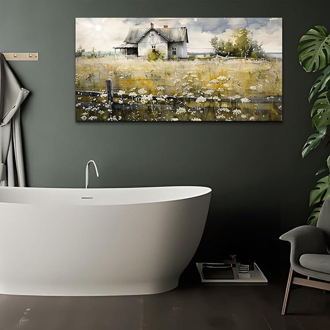 FUHAIHUA Canvas Wall Art For Living Room Large Wall Decor For Office Bedroom Wall Decor Art Watercolor Pictures Rural Landscape Paintings Mural Farmhouse Modern Wall Artwork Decorations 30x60 In