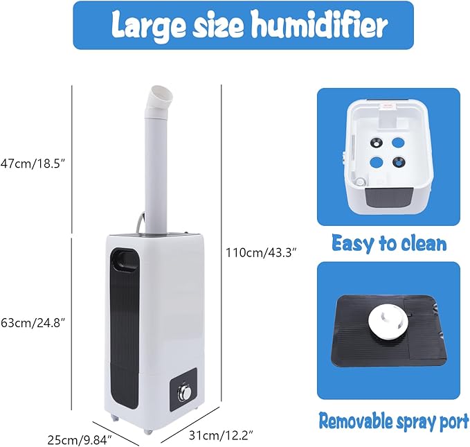 Commercial Humidifiers, Humidifiers for Large Room, 6.29Gal Whole House Humidifier for Home 2100ft², Large Ultrasonic Cool Mist Humidifier with Extension Tube for Home, Greenhouse, Office