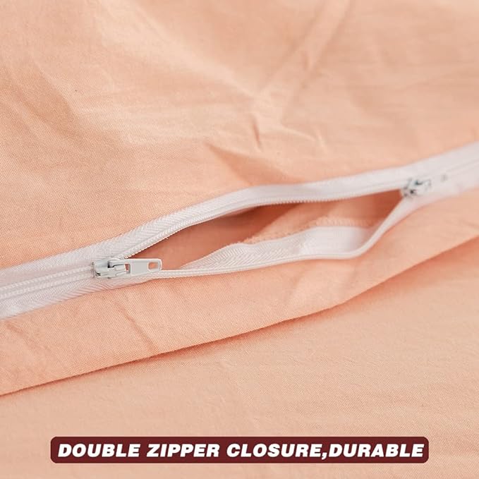 FACE TWO FACE Bedding Duvet Cover Set100% Washed Cotton Duvet Cover Linen Like Textured Breathable Durable Soft Comfy(Full, Pink)