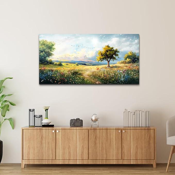 Wapluam Large Wall Art For Living Room Wall Decor For Bedroom Office Decorations Pastoral Wall Paintings Scenery Abstract Watercolour Wall Pictures Canvas Artwork Modern Room Home Decor 48" x 24"