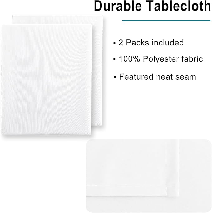 Hiasan 2 Pieces White Square Tablecloth - Waterproof and Spillproof Restaurant Washable Polyester Table Cloth for Dining Room, 54 x 54 Inch