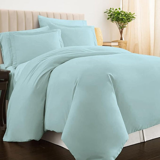Pizuna Pure 100% Cotton King Duvet Cover Set, Luxurious 400 Thread Count Long Staple Cotton Sateen Weave with Button Closure (Combed Baby Blue Cotton Duvet Cover King)