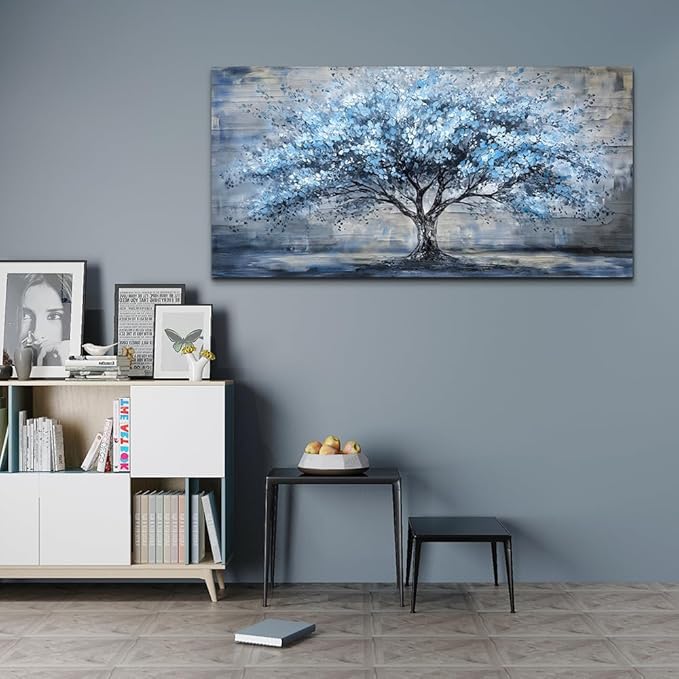 Canvas Wall Art for Living Room Large Wall Decor for Office Bedroom Decorations Blue Tree Landscape Pictures Abstract Paintings Artwork Room Wall Mural Aesthetic Home Decor 30x60 in