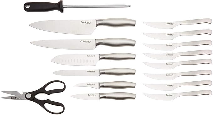 CUISINART Block Knife Set, 17pc Cutlery Knife Set with Steel Blades for Precise Cutting, Lightweight, Stainless Steel, Durable & Dishwasher Safe, C77SS-17P
