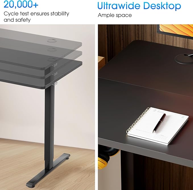 PayLessHere 48 Inch Electric Standing Desk Computer with Large Space and Headphone Holder Office Lifting 2 Memory Function for Bedroom Meeting Room,Black