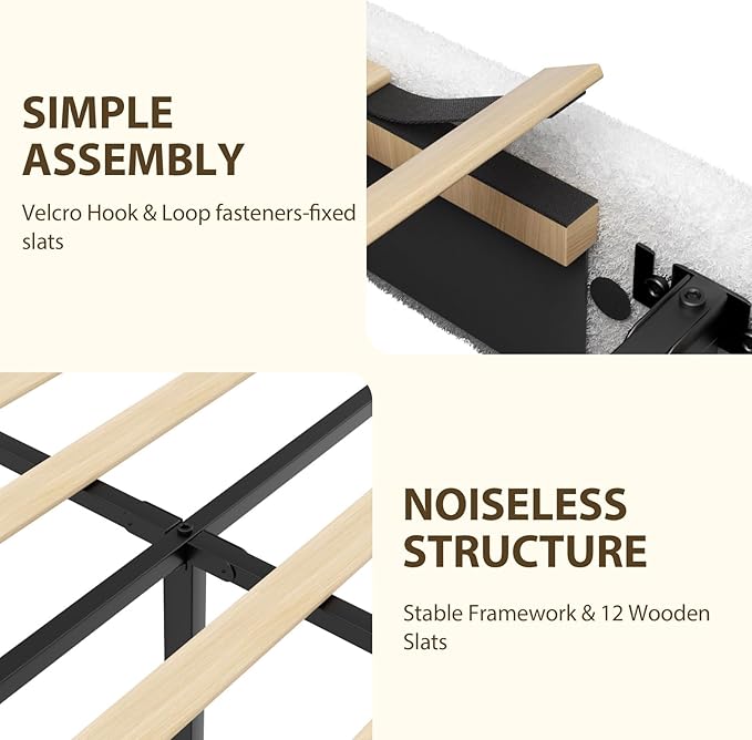 King Bed Frame, Teddy Velvet Boucle Bed Frame with 43.3"/45.3" Adjustable Upholstered Headboard, Rounded Corners, Mattress Foundation, No Box Spring Required, White