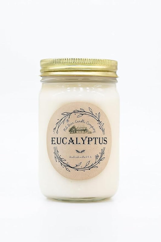 Eucalyptus Aromatherapy Candle 12 oz | 100% All-Natural Soy Wax & Essential Oil Infused | 60+ Hour Burn Time | Pet Safe + Smoke Odor Eliminating | Handmade in U.S.A. | Non-Toxic Candles