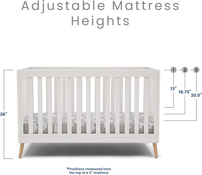 Delta Children Essex 4-in-1 Convertible Baby Crib, Bianca White with Natural Legs