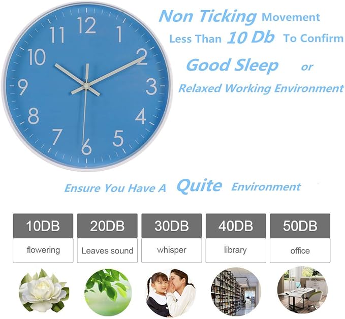10-Inch Modern Simple Wall Clock Indoor Silent Non-Ticking Quartz Quiet Sweep Movement Battery Operated Wall Clock for Office/Kitchen/Bedroom/School Decorative