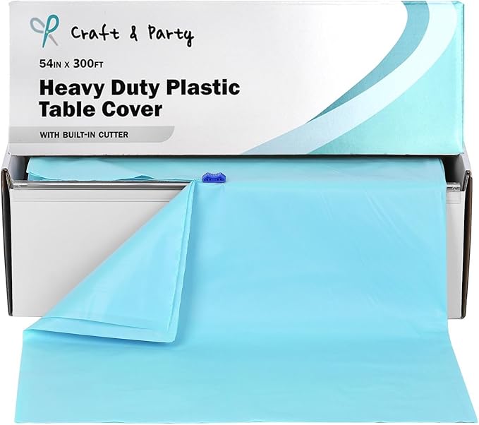 Craft And Party, 54 in x 300 feet Plastic Table Cover Roll for Party, Banquet, Picnic, Kids Activities for Any Size and Shape Table (Aqua, 54" x 300ft)