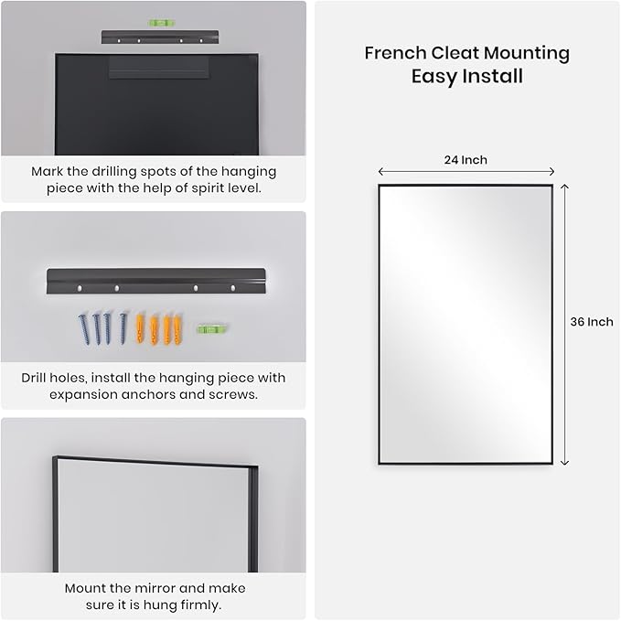 Wall Mirror 24" x 36" for Bathroom Modern Black Deep Frame Mirror for Wall Decorative Horizontal or Vertical Wall Mounted Mirror for Bedroom Living Room Entryway Wall Decor