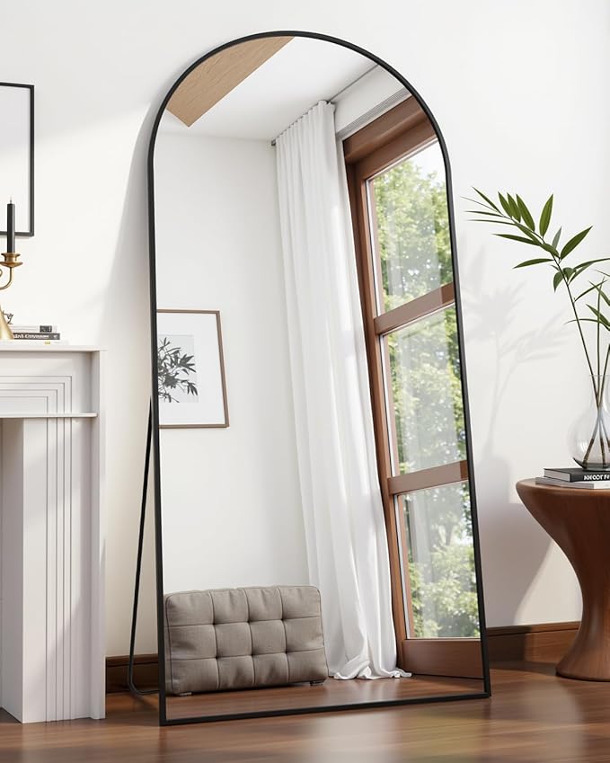 Suidia Full Length Mirror, 58"x21" Floor Standing Mirror Freestanding, Full Body Mirrors with Stand for Bedroom, Hanging Mounted for Living Room Cloakroom, Black, Arched Style
