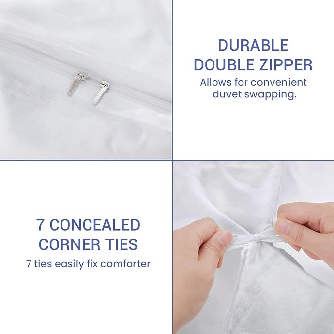Kotton Culture 100% Washed Cotton Duvet Cover Set Queen Size - 600 Thread Count Comforter cover, Soft Linen Feel, Luxury,3-Pc Set with Zipper Closure & Corner Ties (Washed Cotton White,Queen 90"x 90")