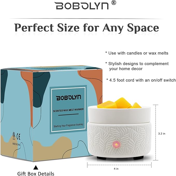 Wax Melts Candle Warmer Burner - Ceramic Fragrance Wax Warmer 3-in-1 Essential Oil Burner Electric Scented Fragrance Candle Melter for Scented Wax Tart Cube Aromatherapy Home Office Bedroom Gifts