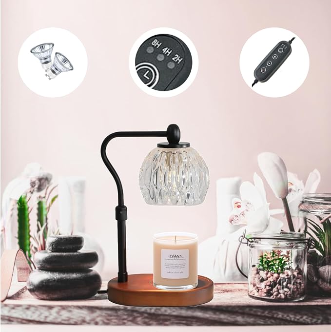 Candle Warmer Lamp with Dimmer, Height Adjustable Candle Lamp Warmer for Jar Candles, Electric Candle Warmer, Dimmable Candle Warmer Lamp