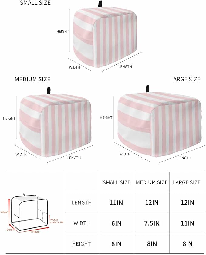 Toaster Cover 2 Slice Pink Stripes Toaster Oven Cover with Pockets Pink White Vertical Striped Dustproof Bakeware Protector Small Kitchen Appliance Dust Covers and Fingerprint Protection for Women