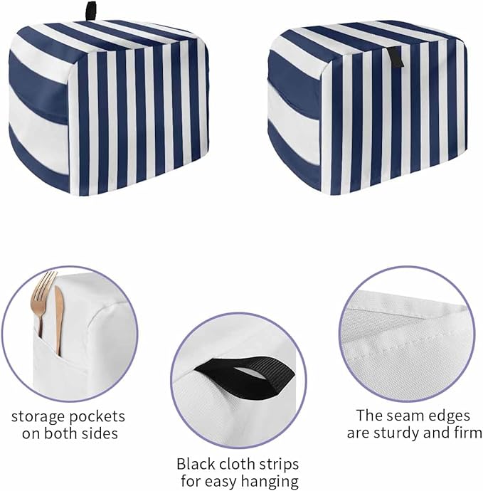 Toaster Cover 4 Slice Navy Blue Stripes Toaster Oven Cover with Pockets Blue Vertical Striped Dustproof Bakeware Protector Small Kitchen Appliance Dust Covers and Fingerprint Protection for Women
