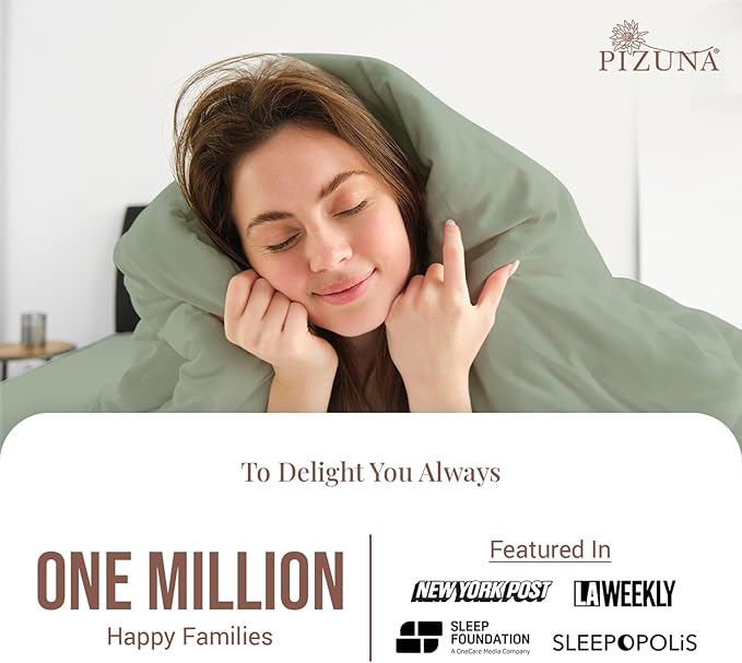 Pizuna 100% Cotton Twin 2 Pc Duvet Cover + 1 Pc Fitted Sheet Set 400 Thread Count Sea Foam Sateen Weave Luxurious Long Staple Cotton 4 Piece Bedding Set - 1 Duvet Cover, 1 Pillow Sham, 1 Fitted Sheet
