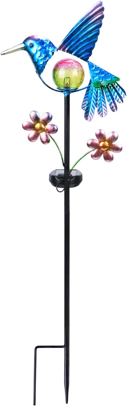 Afirst Solar Garden Stake Lights - Outdoor Waterproof Decorative Solar Hummingbird LED Warm Crackled Glass Globe Lights for Walkway, Pathway, Yard, Lawn