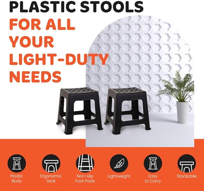 Mintra Home Light Duty Plastic Stools 2pk (18in Height, Dark Blue)
