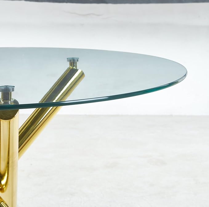 Round Glass Dining Table,Glass Dining Room Table with Tempered Glass Tabletop and Metal Legs, Modern Style Glass Kitchen Table for Home, Kitchen, Dining Room