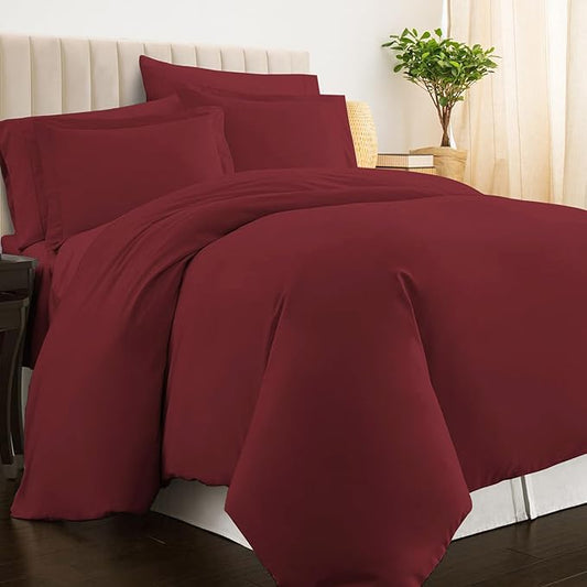 Pizuna Pure 100% Cotton Queen Duvet Cover Set, Luxurious 400 Thread Count Long Staple Cotton Sateen Weave with Button Closure (Combed Rio Red Cotton Duvet Cover Queen)