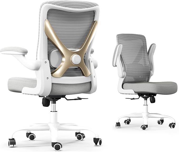 Ergonomic Office Chair with Lumbar Support - Adjustable Computer Desk Chairs for Home Office, Gaming, and Work - Comfortable and Supportive Desk Chairs for Adults(Grey Gold)