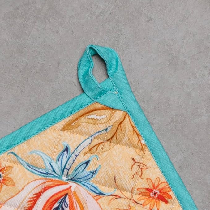 Maison d' Hermine Pot Holders 100% Cotton Heat Resistant Potholders 8" x 8" Hot Pads with Loop BBQ, Cooking, Baking, Grilling, Kitchen, Handling Hot Pans Spring/Summer (Pack of 1, Luxury Loft – Peach)