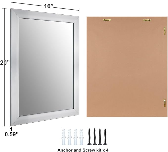 Ruomeng Rectangular Wall Mirror 16" x 20" for Bathroom, Bedroom, Entryway, Living Room, Nickel