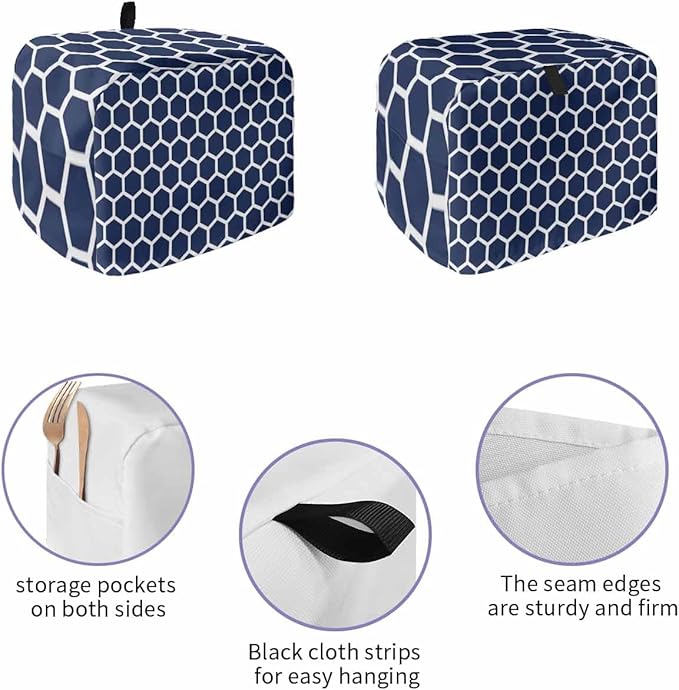 Toaster Cover 2 Slice Blue Moroccan Hexagon Toaster Oven Cover with Pockets Geometric Art Dustproof Bakeware Protector Small Kitchen Appliance Dust Covers and Fingerprint Protection for Women