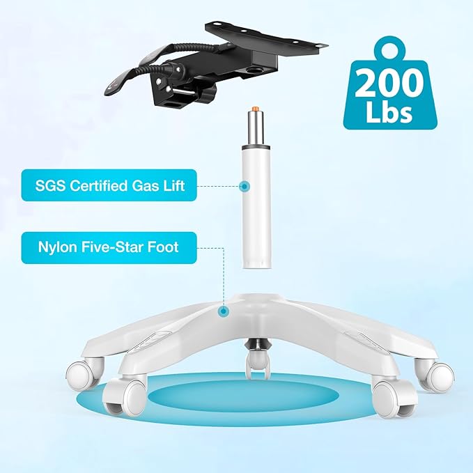 HOFFREE Massage Gaming Chair for Kids Computer Gamer Chair with Footrest and Lumbar Support Reclining PC Game Chair with Headrest for Gaming Room Light Blue and White