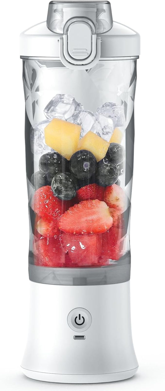 Total Chef Portable Blender - USB Rechargeable Personal Smoothie Mixer, Protein Shake Maker, Cordless Travel Mini Licuadora, Blend Frozen Fruit, Drink Milkshake On The Go,Ice Crusher 20 OZ, White