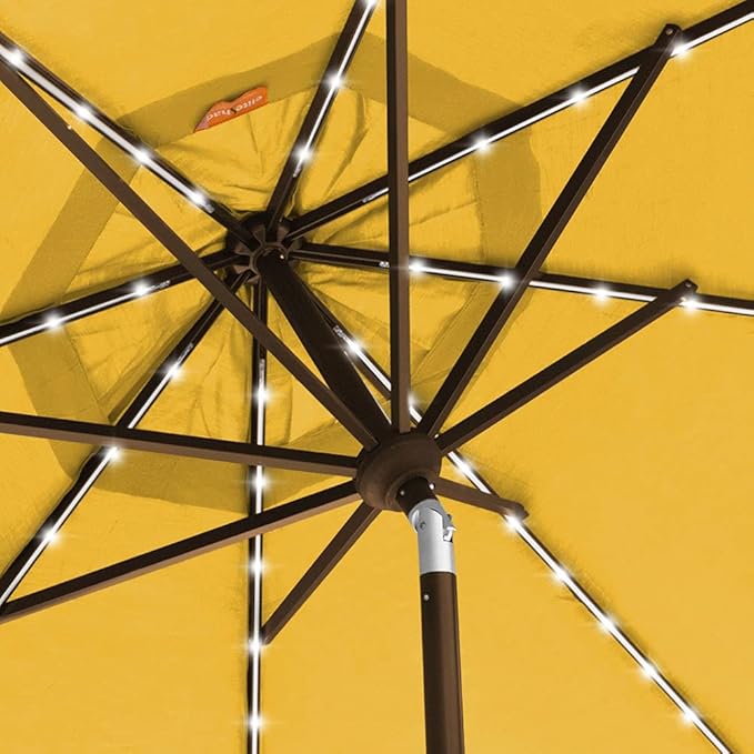 EliteShade USA 10-Year-Non-Fading Solar 9ft 3 Tiers Market Umbrella with 80 LED Lights Patio Umbrellas Outdoor Table with Ventilation,Sunflower Yellow