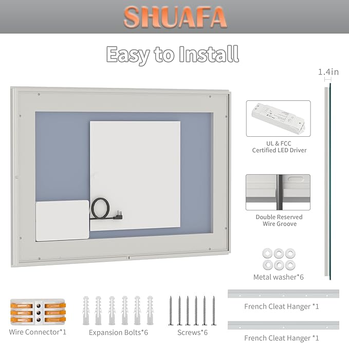 LED Mirror for Bathroom, 48x32 Inch Backlit + Front Lighted Bathroom Vanity Mirror with Lights for Wall, Double Light Strips, 3 Colors, Shatter-Proof, Anti-Fog and Brightness Memory