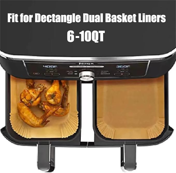 100 Pcs Air Fryer Parchment Paper Liners,8.6X5.5 In Rectangle Air Fryer Liners Disposable for Dual Basket 6-10 QT, DZ201-DZ401-DZ071 Air Fryer Frying,Baking,Roast