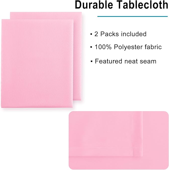 Hiasan 2 Pieces Pink Tablecloth Rectangle - Washable Waterproof Fabric Oblong Table Cloth for Card Tables, Party and Dining, 54 x 80 Inch