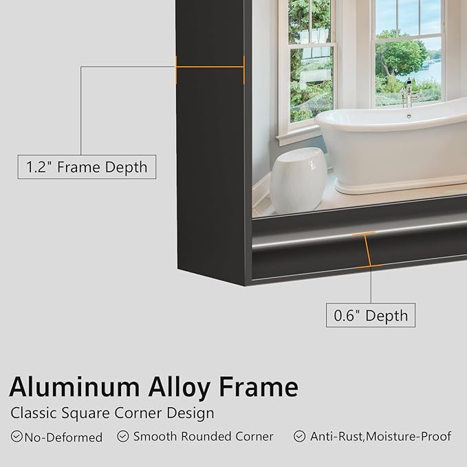 36”x 36” Black Bathroom Mirrors for Over Sink, Square Framed Mirror for Over Sink, Bathroom Vanity Mirrors,Tempered Glass, Decor Wall Mirrors for Entryway, Living Room (Horizontal/Vertical)
