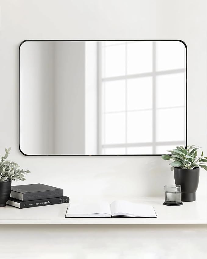 Black Bathroom Mirror,20 x 30 Inch Rectangle Wall Mirror with Wood Frame,Vanity Modern Tempered Glass Mirror for Bedroom,Entryway,Living Room