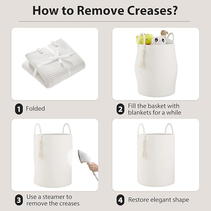 Fiona's magic Woven Rope Laundry Hamper, Tall Laundry Basket for Blanket Storage, Large Dirty Clothes Hamper for Toys, Decorative Baby Nursery Hamper for Bedroom, Living Room - White, 58L