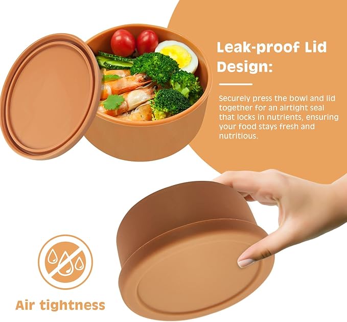 XU&PEIQI 24oz Silicone Food Storage Containers,Round Bowls with Lids - Meal Prep Containers for Kitchen Serving, Salad & Lunch - Airtight, Microwave/Fridge/Dishwasher Safe, BPA-Free (Grass green)
