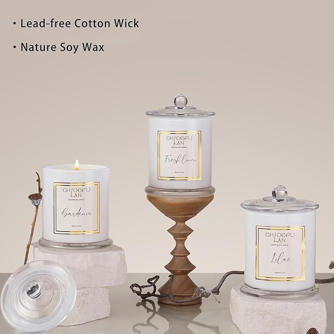 Chloefu LAN Warm Amber Candle, Scented Candles Gifts for Women & Men, Amber Oil, Cotton Wick, Natural Soy Wax for Clean Burning, Luxury Home Decor, Non-Toxic, Glass Jar Candle, 70 Hour Burn, 10 oz