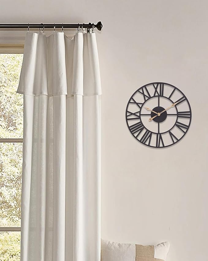 Wall Clocks for Living Room Decor, Black Metal Skeleton Wall Clock Silent Battery Operated, Rustic European Industrial Farmhouse Decorative Wall Clocks for Kitchen, Bedroom, Dining Room-14 in