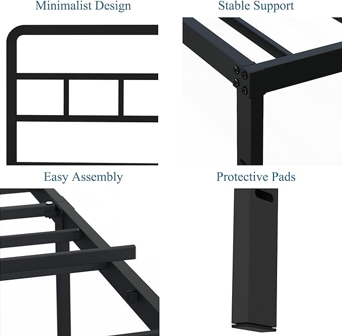 Metal Platform King Bed Frame with Headboard, 14 Inch No Box Spring Needed Heavy Duty Steel Slat Mattress Foundation/Easy Assembly/Noise Free/Black